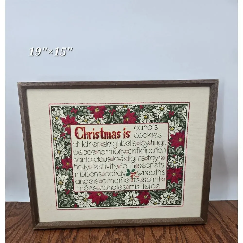 1987 Vintage Framed‎ Christmas Cross-Stitch “Christmas Is…”